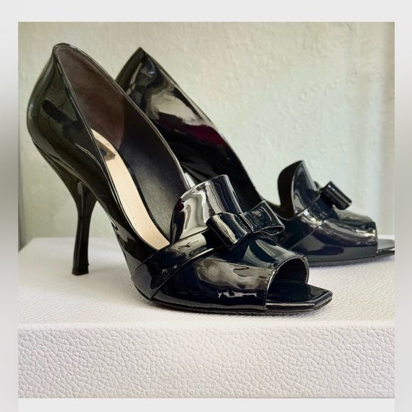Dior Shoes - Christian Dior Navy Blue Open Toe Bow Heels